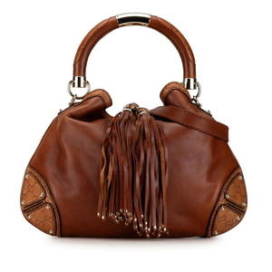 Gucci Guccisima Indy Fringe Shoulder Bag Brown Leather